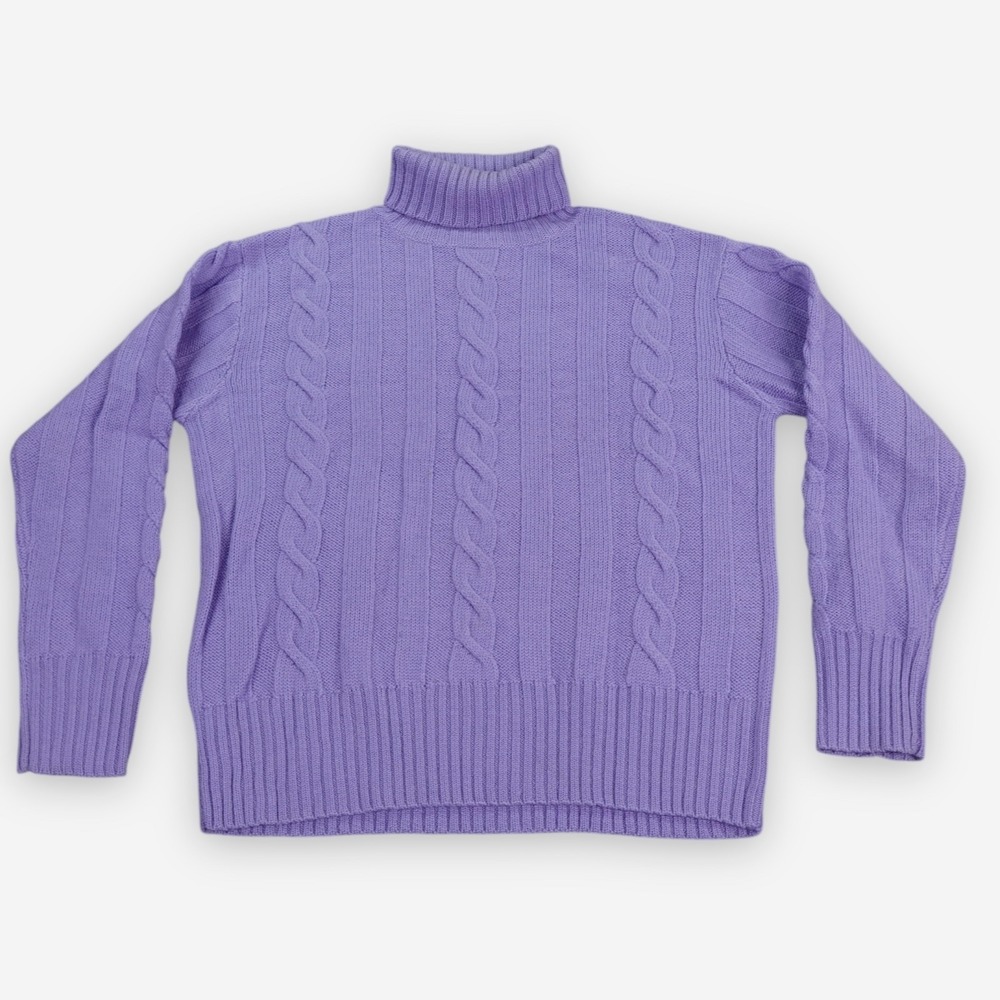 VTG‎ Meister Sweater  Womens Medium Lavender Wool Cable Knit Fisherman Hong Kong